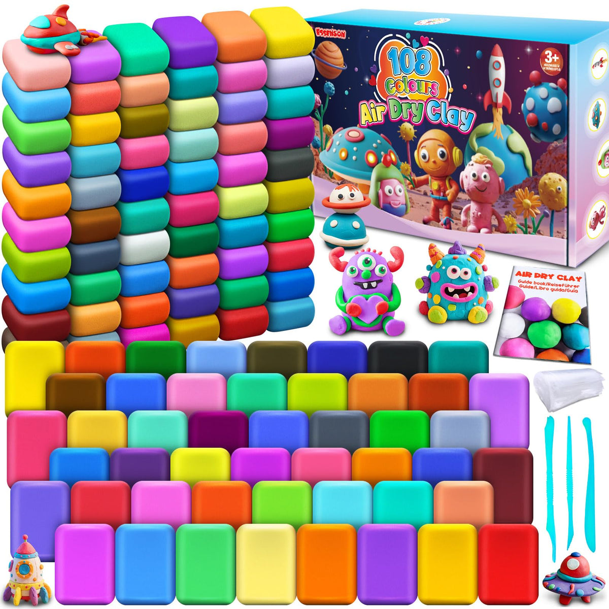 ESSENSON Magic Clay 108 colors palette for vibrant color mixing in kids' crafts