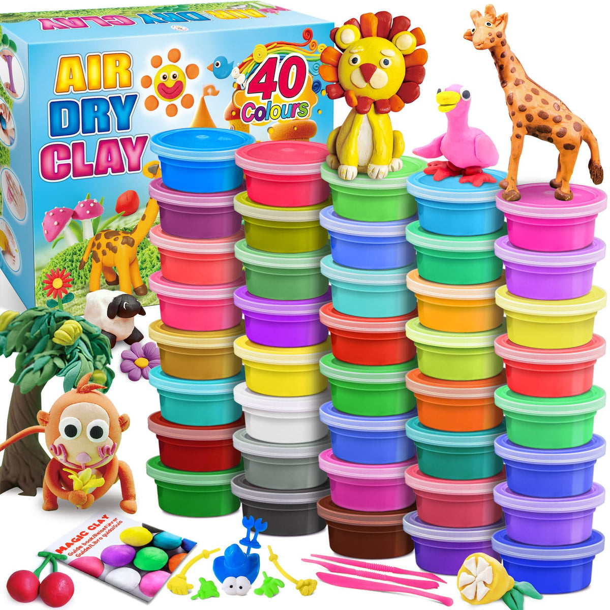 Essenson Modeling Clay Kit 40-color palette for vibrant imaginative art projects.