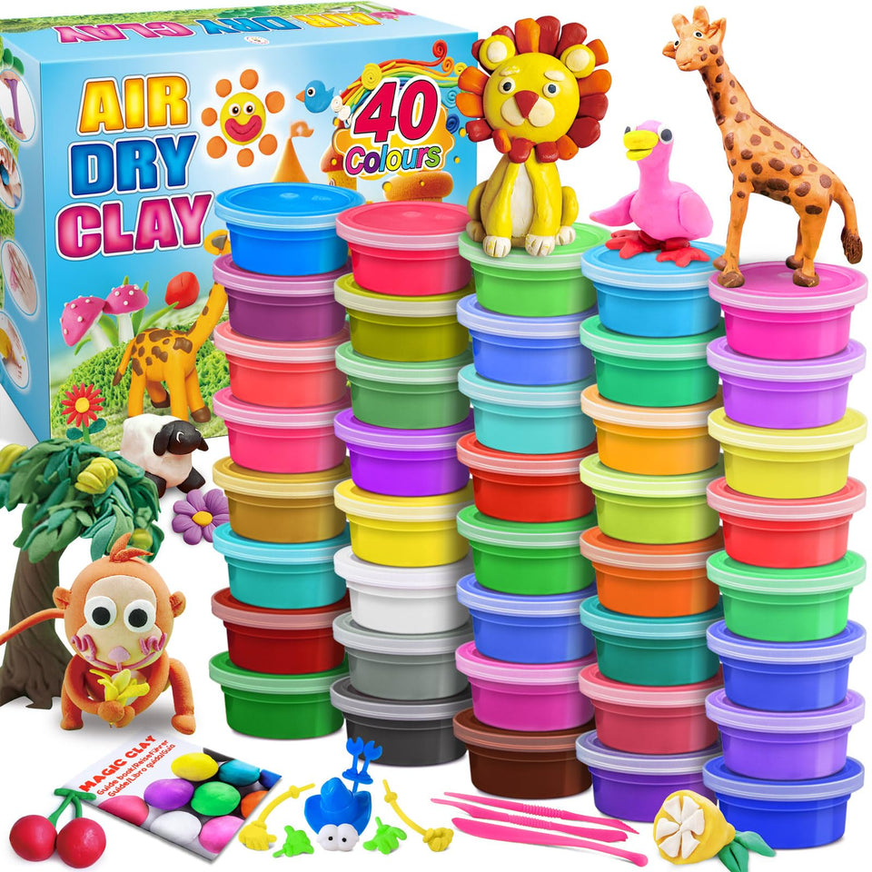 Essenson Modeling Clay Kit 40-color palette for vibrant imaginative art projects.