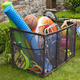 Essentially Yours Pool Noodles Holder features lockable wheels for stability