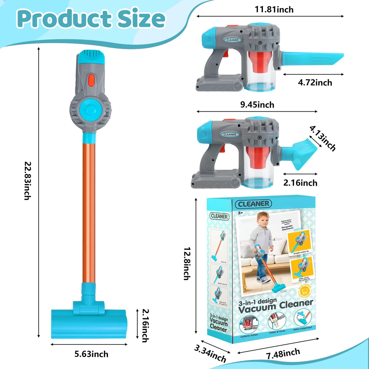 Essovee educational play features promote color recognition and creativity during pretend cleaning