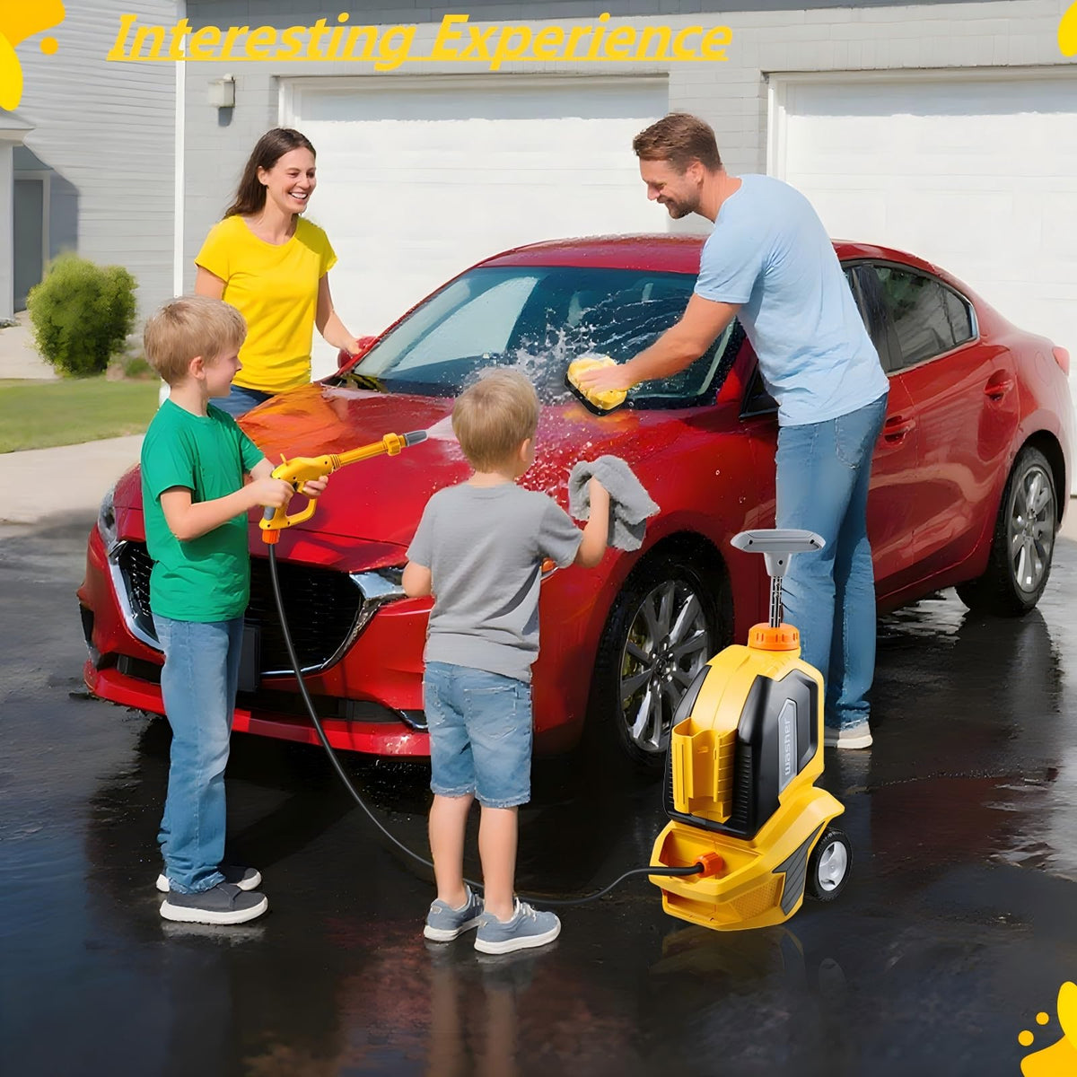 Essovee Kids Clean Car Wash Toy rotating nozzle showcases two spray modes.