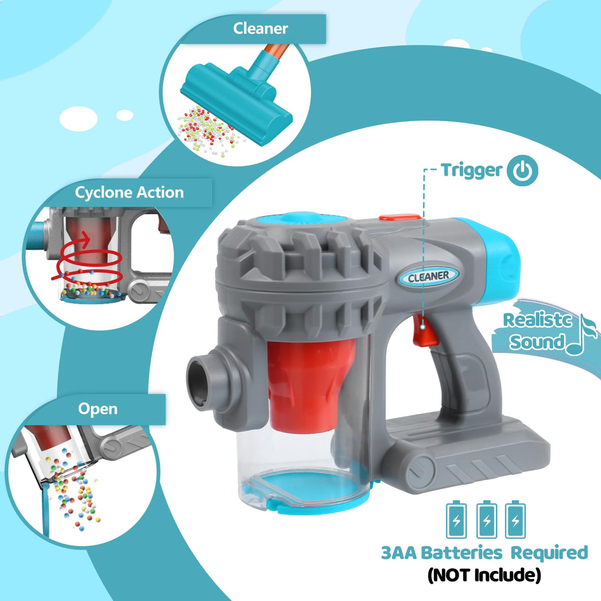 Essovee toddler vacuum with ergonomic handle designed for small hands and easy maneuvering