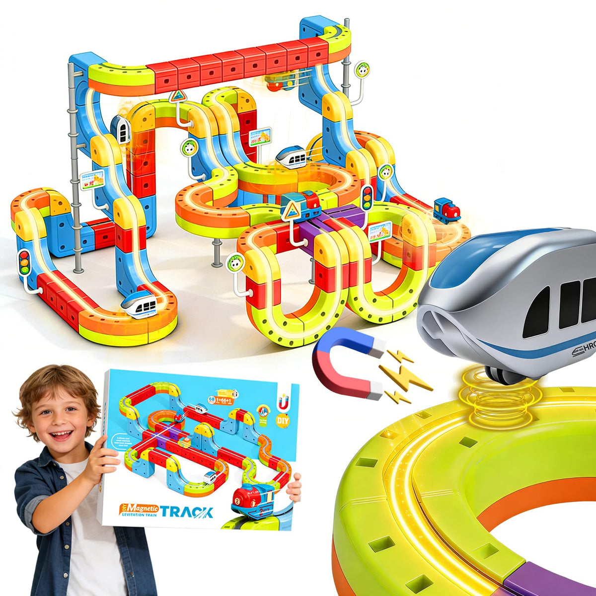 ESSVEIGQUA electric magnetic train set with easy-assembly track for quick family fun