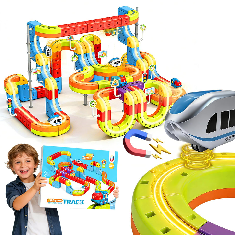 ESSVEIGQUA electric magnetic train set with easy-assembly track for quick family fun