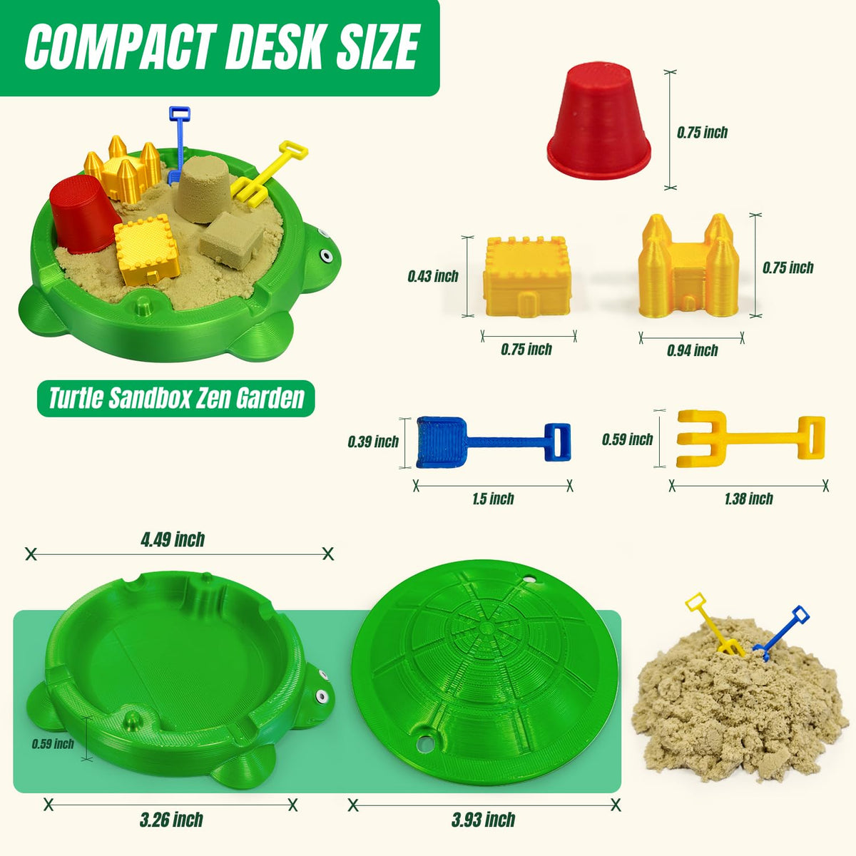 Estairkas turtle desk zen garden in compact size on a desk surface.