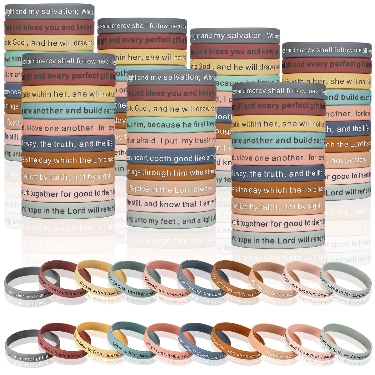 Estune 120 Pcs Bible Verse Bracelets pack—collection includes scripture-inspired bands for daily encouragement.