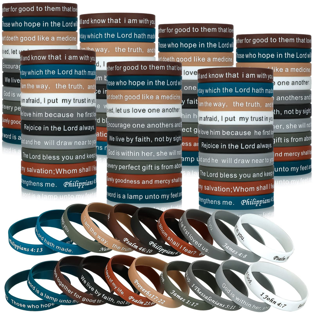 Estune Bible verses bracelets pack in close-up, showing soft silicone and daily inspiration