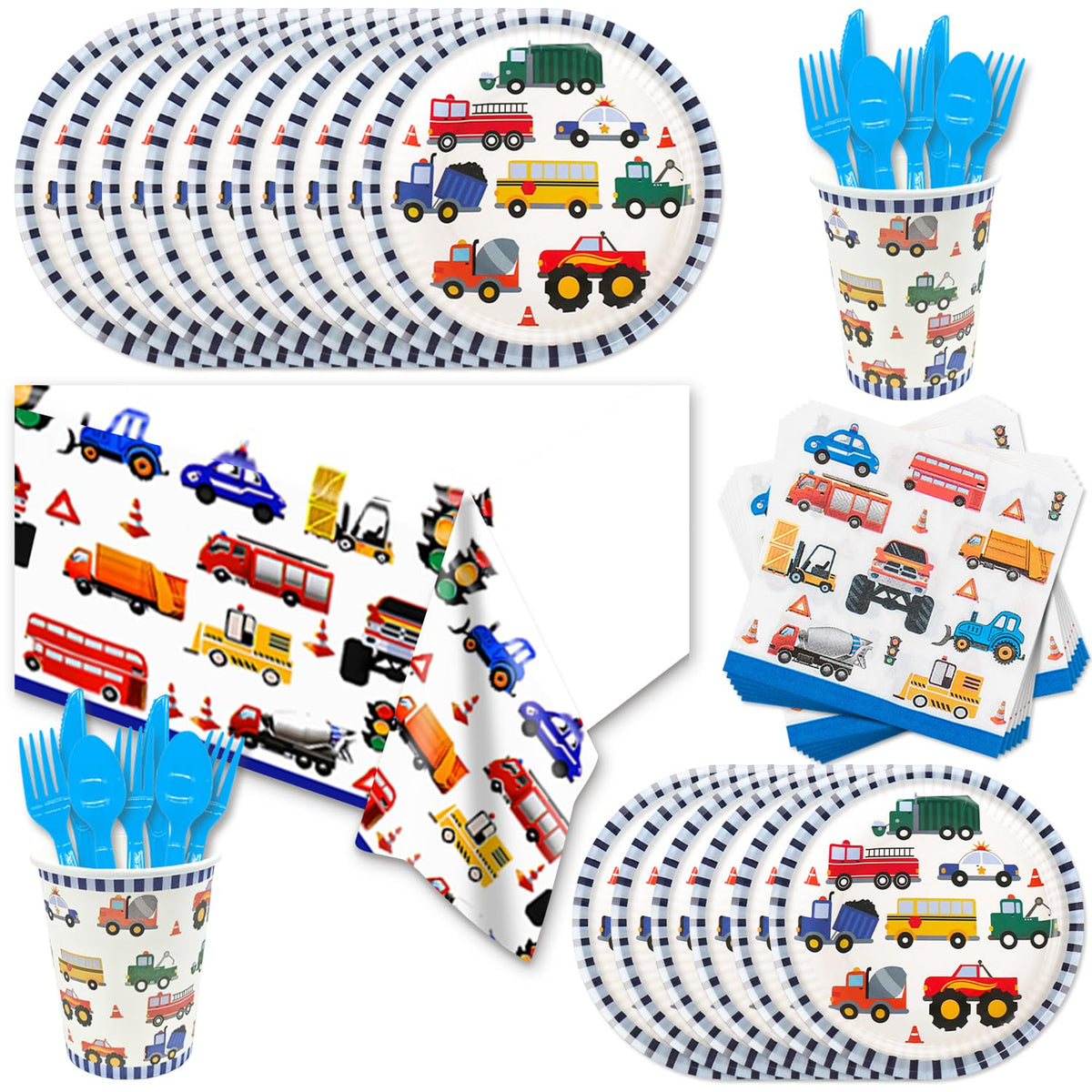 Esyzpesai transportation plates 9-inch with vehicle designs for party meals