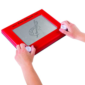 Etch A Sketch Classic Red dual-knob operation creates curves and angles.