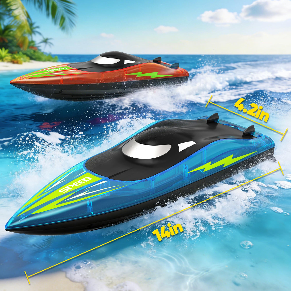 Eterfun RC boat automatic water-sensor stops propellers when out of water.