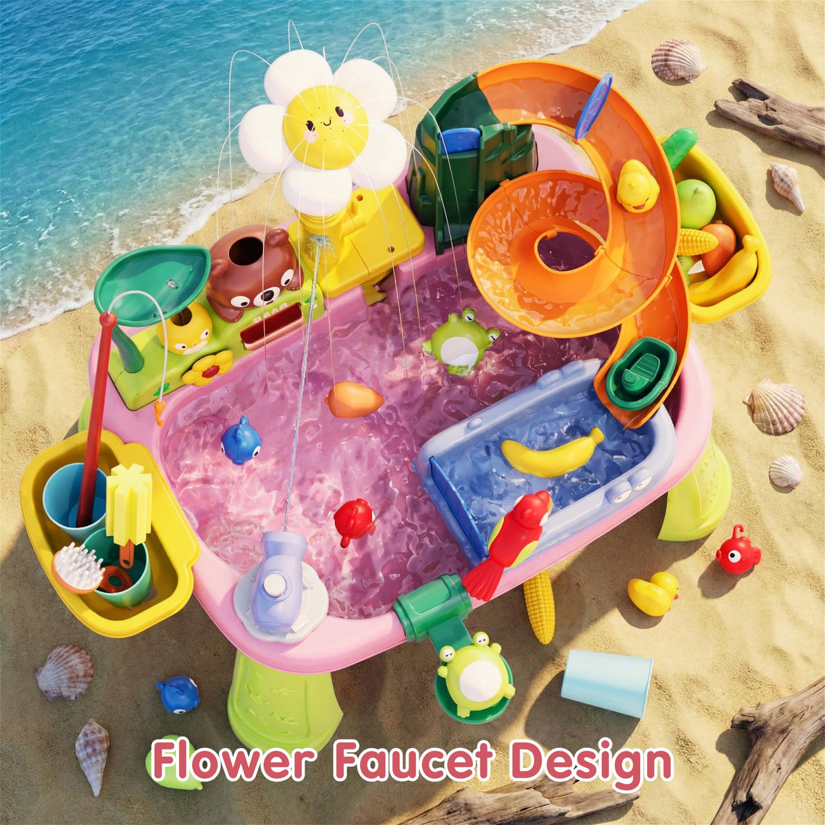 Eterfun rotating spray shower provides gentle rainfall during play.
