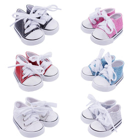 Etistta pink glitter canvas doll shoes for 18-inch dolls, smooth finish