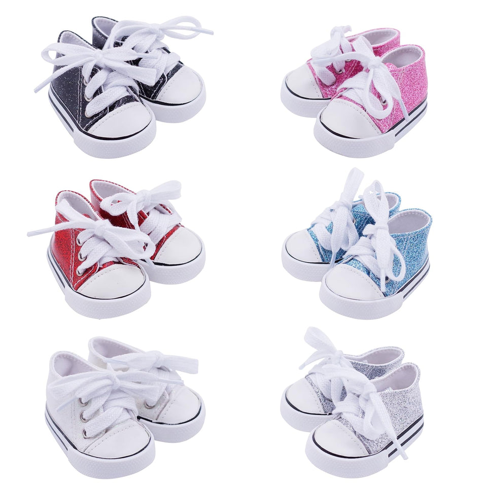 Etistta pink glitter canvas doll shoes for 18-inch dolls, smooth finish