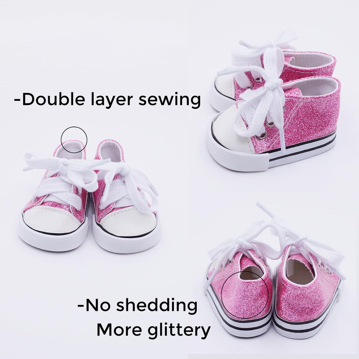 Etistta red glitter canvas doll shoes for 18-inch dolls, bold accessory