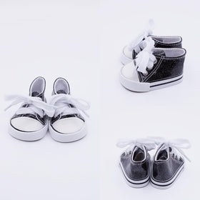 Etistta silvery glitter canvas doll shoes for 18-inch dolls, classic look