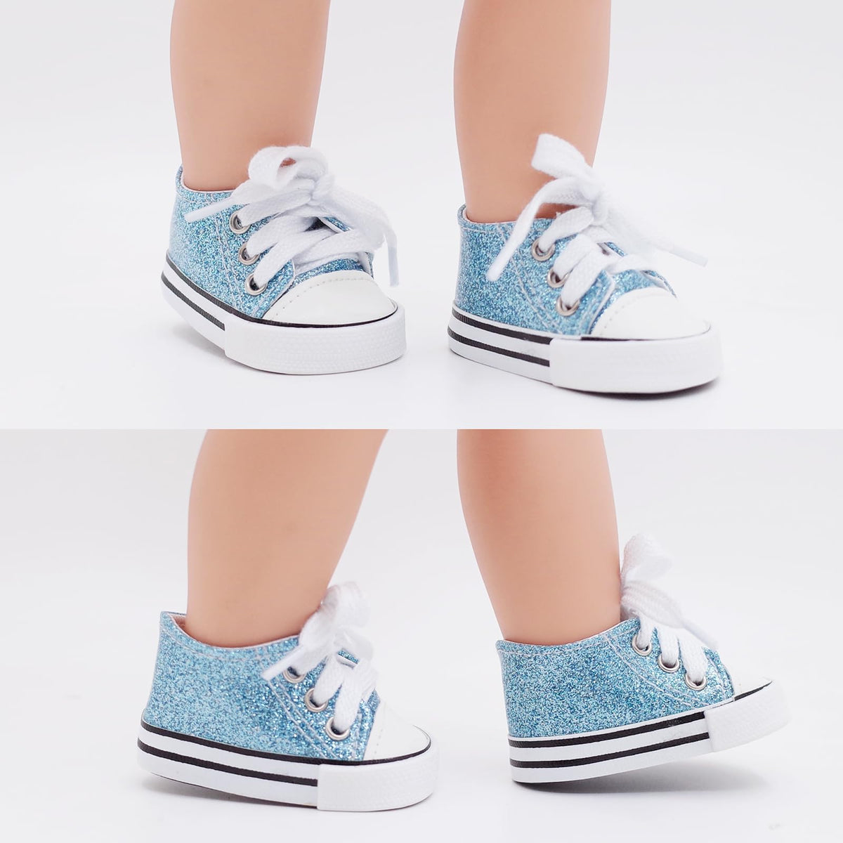 Etistta white glitter canvas doll shoes for 18-inch dolls, fresh look