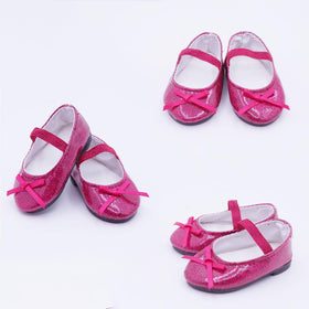 Etistta light-blue glitter doll shoes with bow for 18-inch dolls