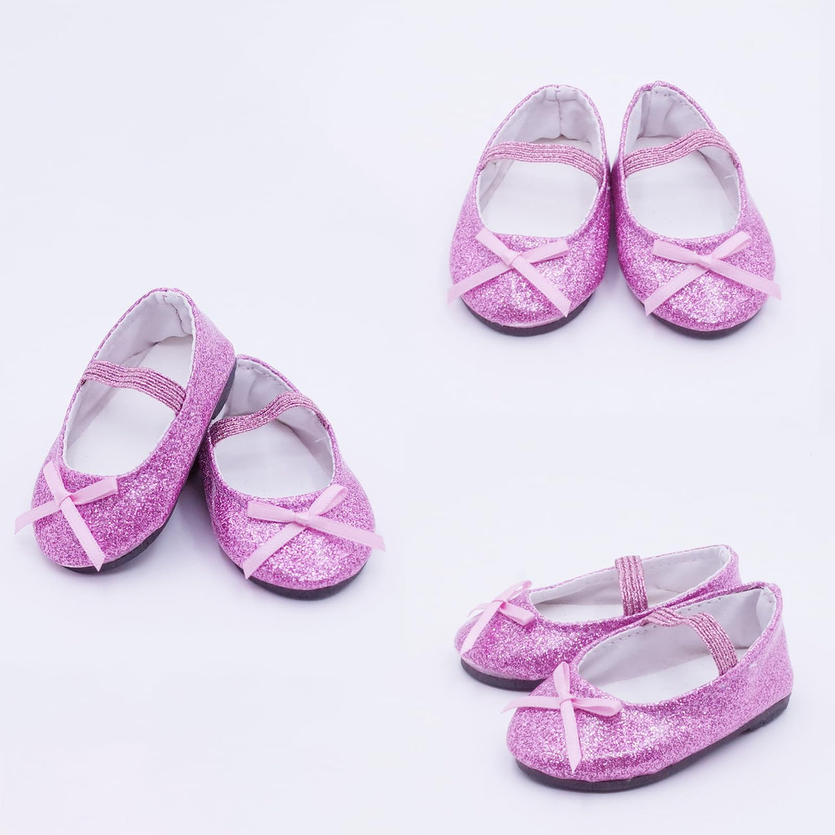 Etistta light-golden glitter doll shoes with bow for 18-inch dolls