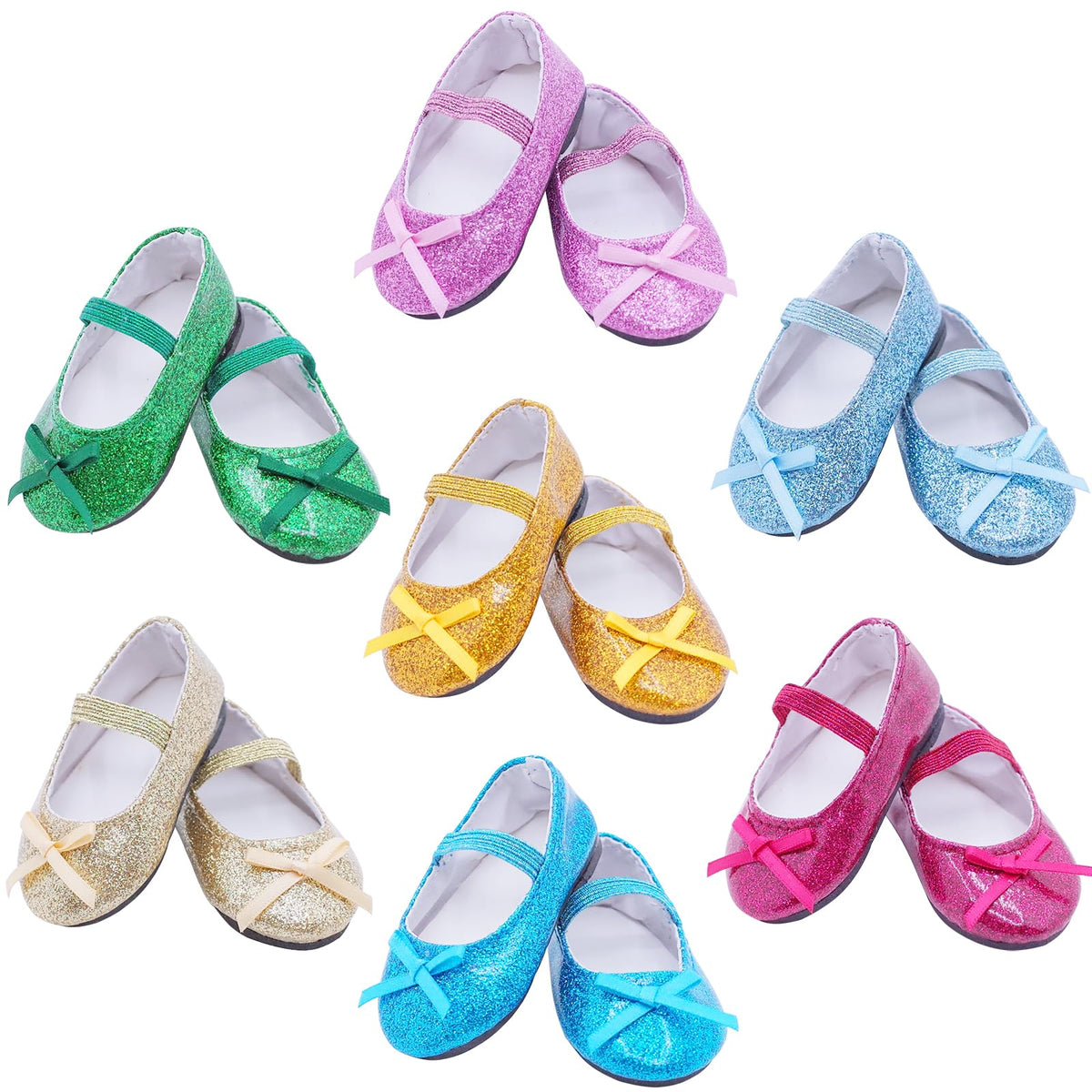 Etistta pink-purple glitter doll shoes with bow for 18-inch dolls