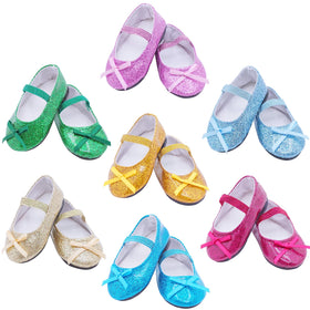 Etistta pink-purple glitter doll shoes with bow for 18-inch dolls