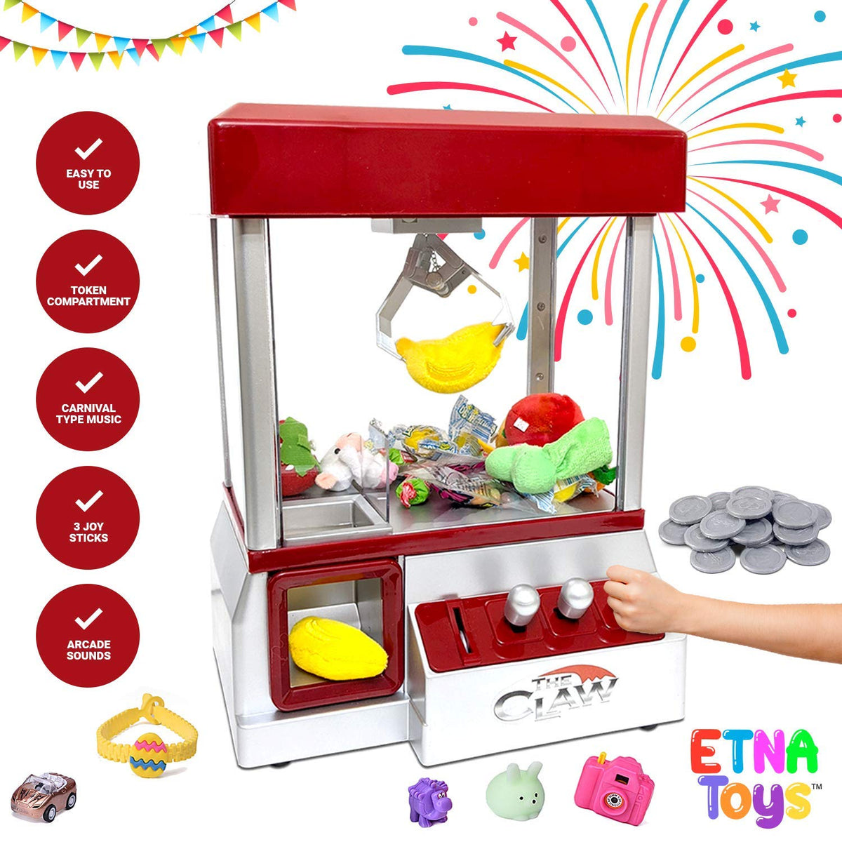 Etna arcade claw machine music feature adds nostalgic arcade atmosphere.