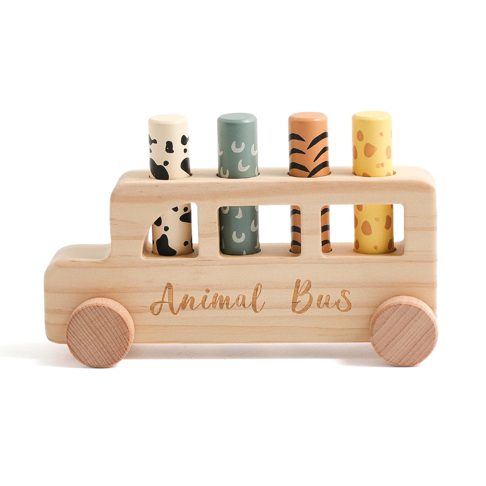 Etucdose wooden pop-up bus toy for babies and toddlers