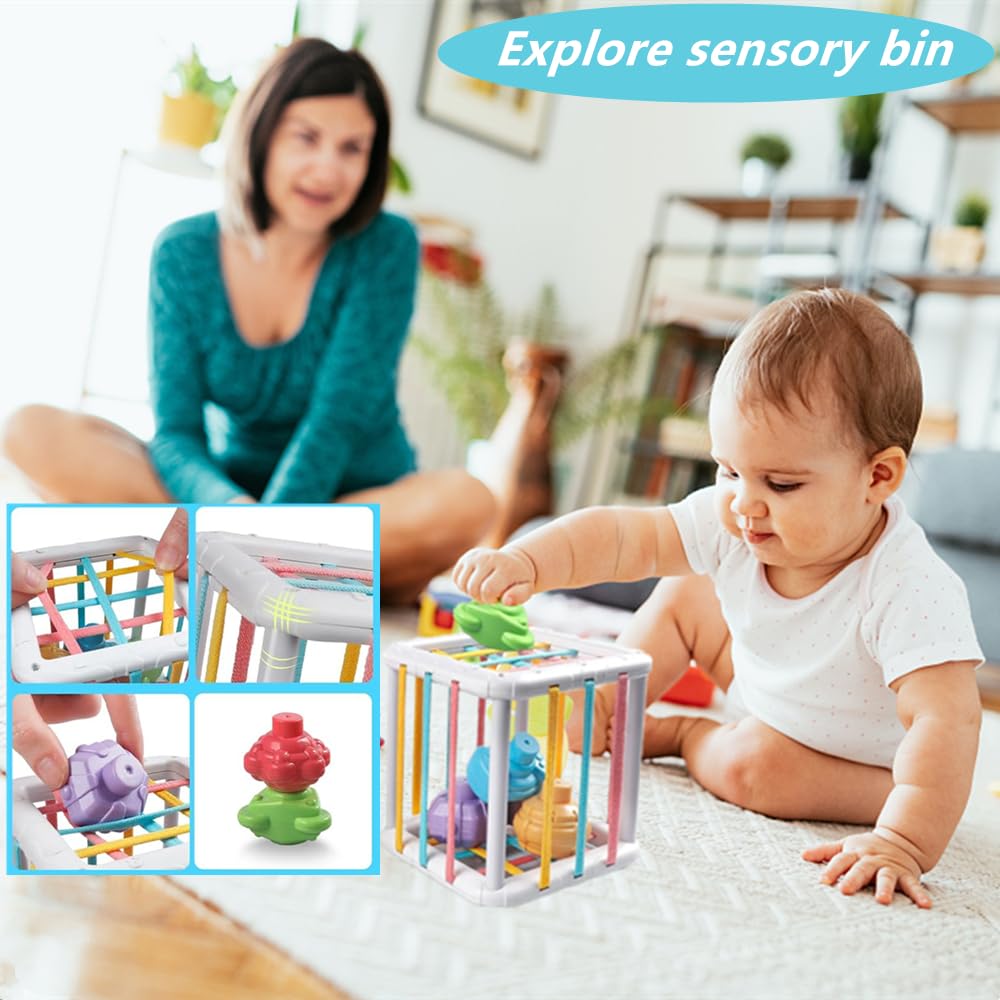 Etyat cubes sensory toy helps shape matching and cognitive exploration through elastic bands.