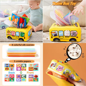 Etyat tissue box sensory toy delivers crinkle sounds and visual stimulation for early senses.