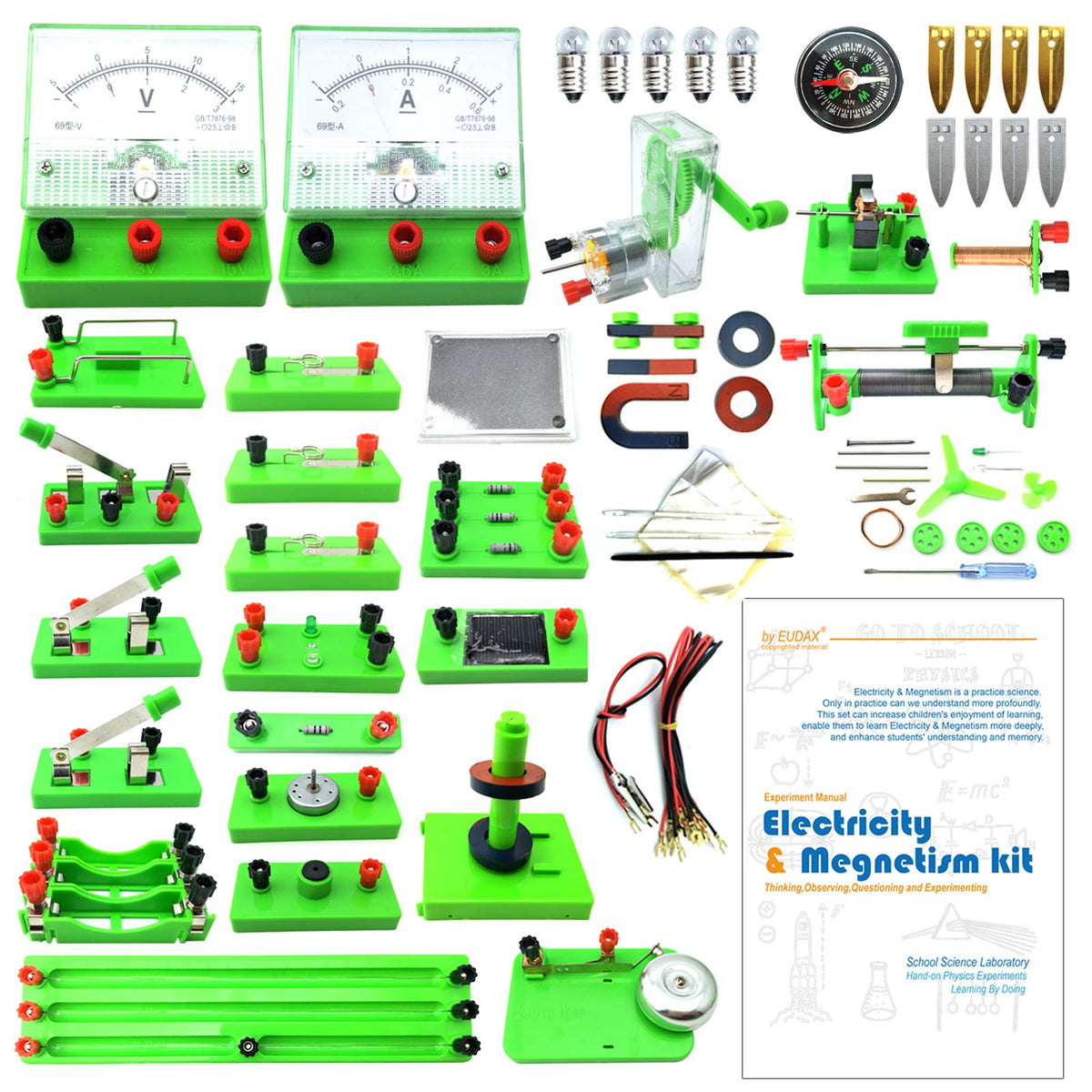 EUDAX basic electricity kit with full-color manual supports clear learning.