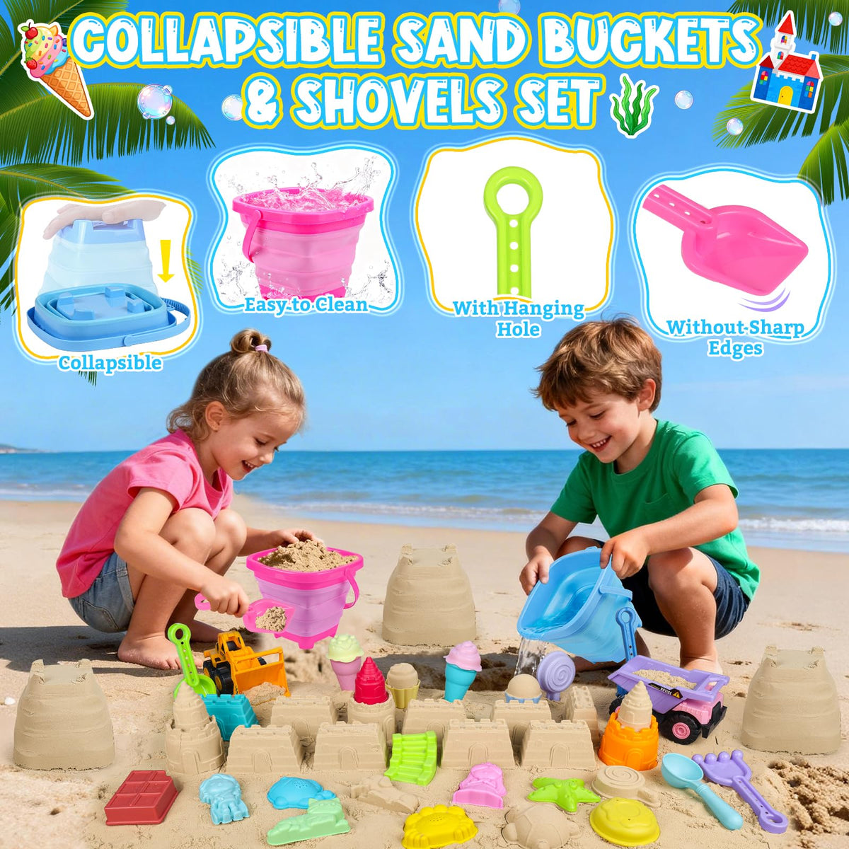 EULRGAUS collapsible beach bucket doubles as mold and carry bag