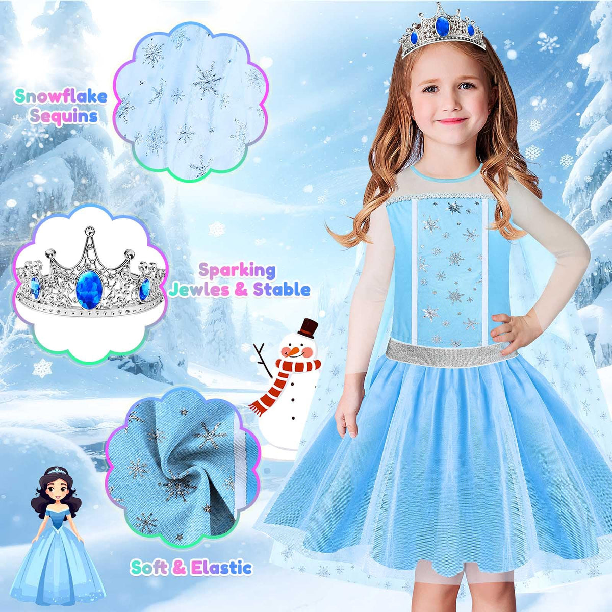 EULRGAUS pink cape with crown for magical pretend play