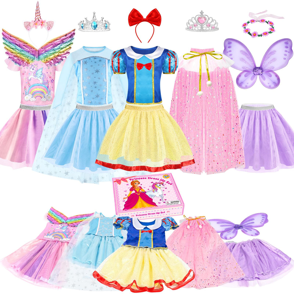 EULRGAUS princess dress yellow with rainbow wings for imaginative play