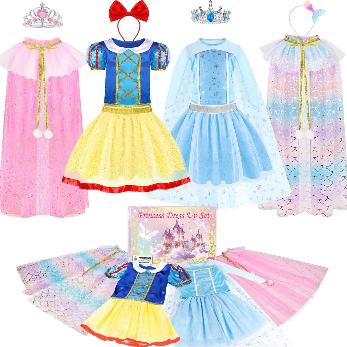 EULRGAUS yellow princess dress with crown headband for imaginative play
