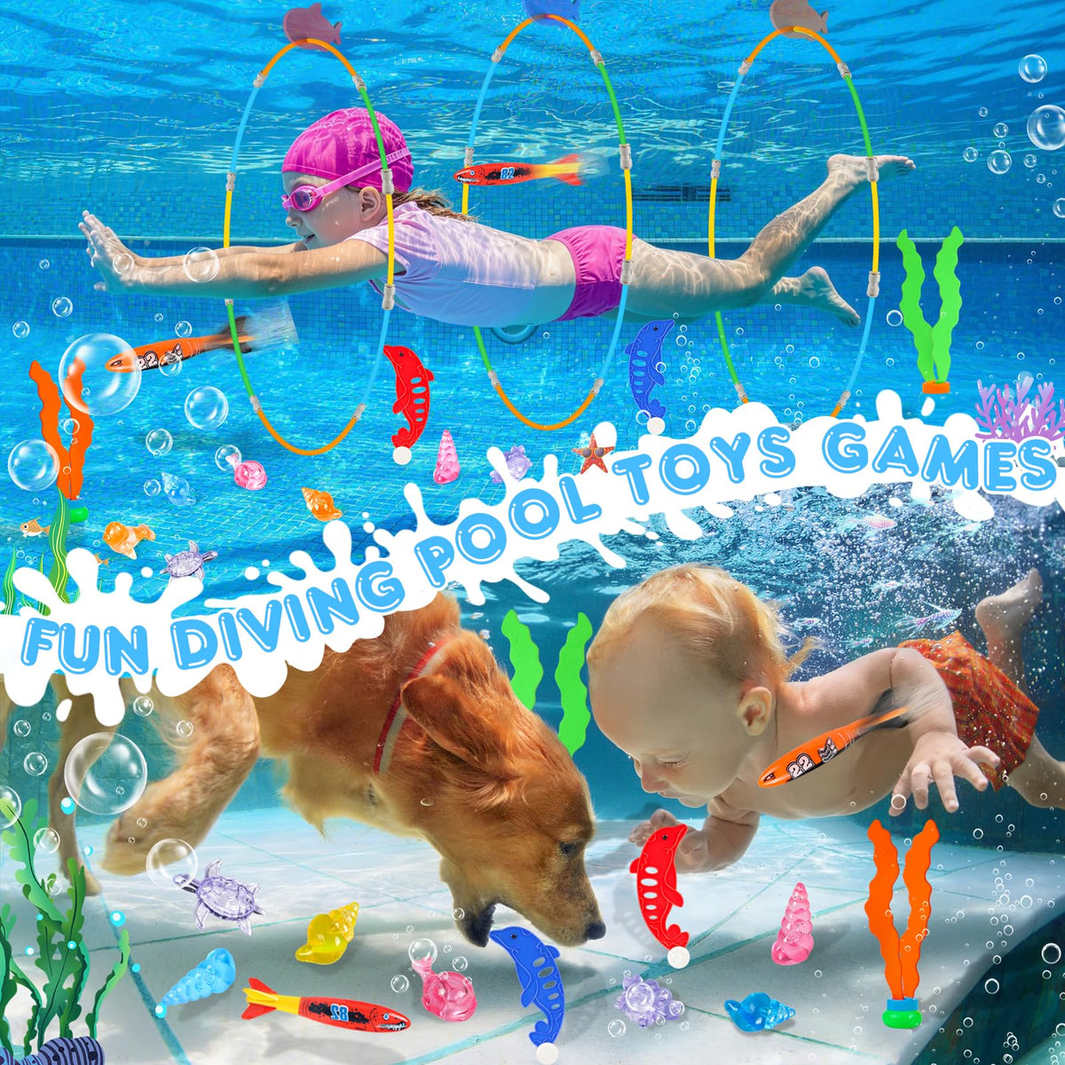 EULRGAUS seaweed and dolphin pieces add decorative play.