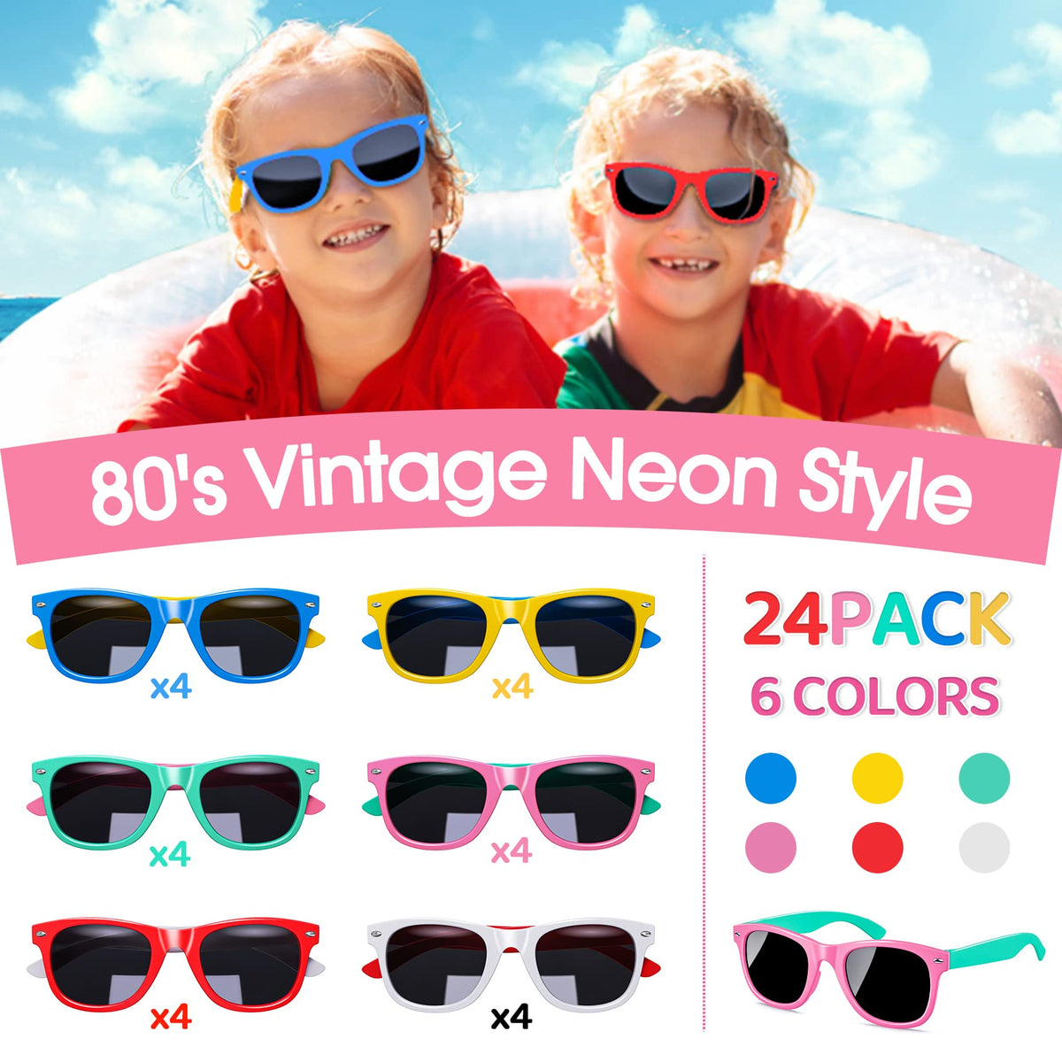 Eunhdet neon color sunglasses with retro vibe for kids