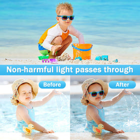 Eunvabir kids neon orange frame sunglasses for summer adventures and travel.