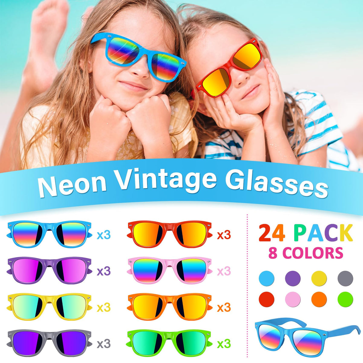 Eunvabir kids neon pink frame sunglasses with glare reduction for beach outings.