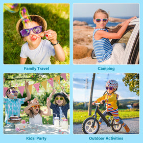 Eunvabir kids neon purple frame sunglasses stylish sun-safe accessory.
