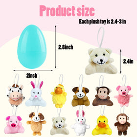 euoloar colorful Easter eggs with stuffed animals ready for egg hunts