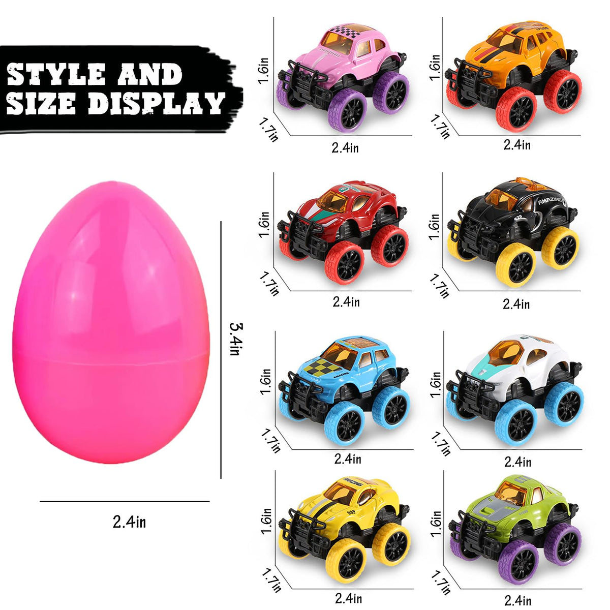 Euoloar pullback monster car inside green egg for mess-free play.