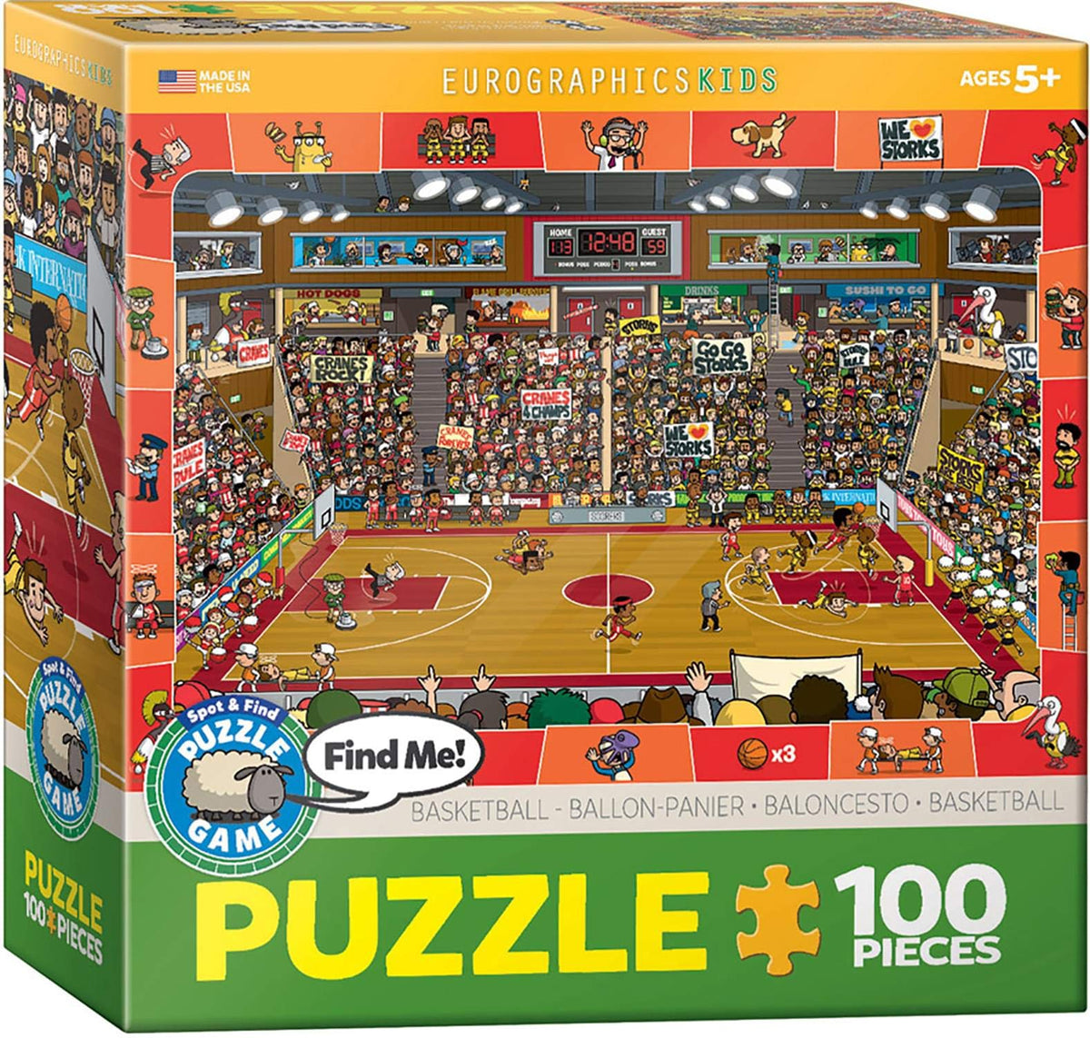 EuroGraphics basketball spot-find puzzle box, compact packaging for easy gifting