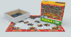 Kids playing with EuroGraphics basketball puzzle, promotes cooperative and independent play