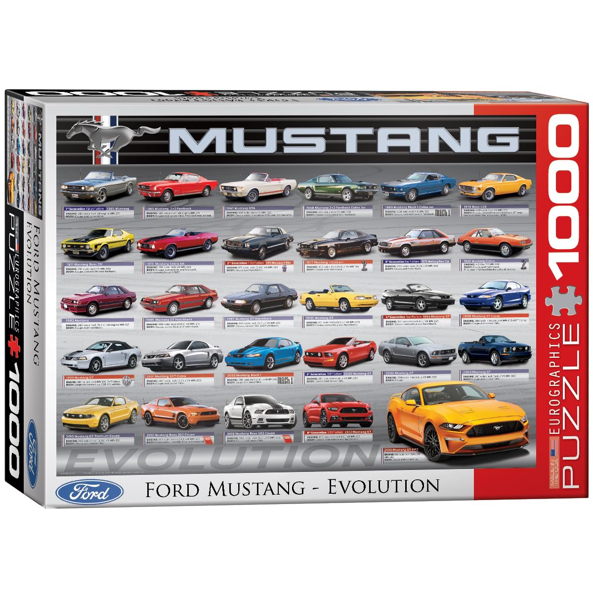 EuroGraphics Ford Mustang Evolution box front highlights sturdy packaging and design inspiration.