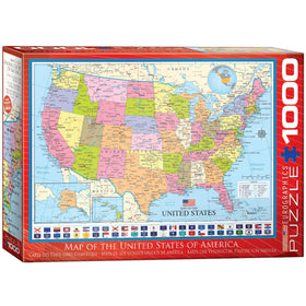 EuroGraphics Map of the USA puzzle box image, durable box for safe transport and gifting.