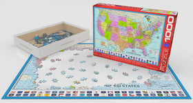 EuroGraphics Map of the USA puzzle finished layout, educational artwork for family fun and learning.