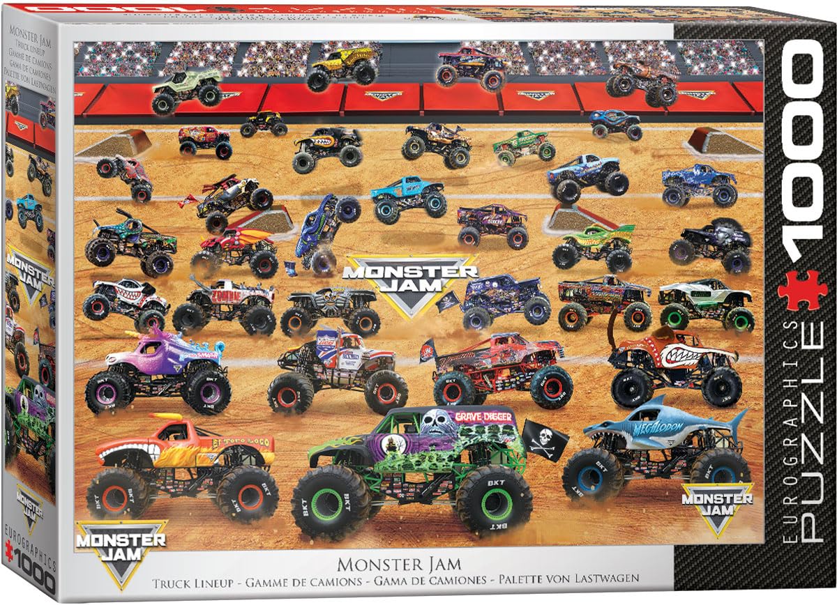 EuroGraphics Monster Jam Truck Lineup puzzle, front view, ideal for family puzzle nights.