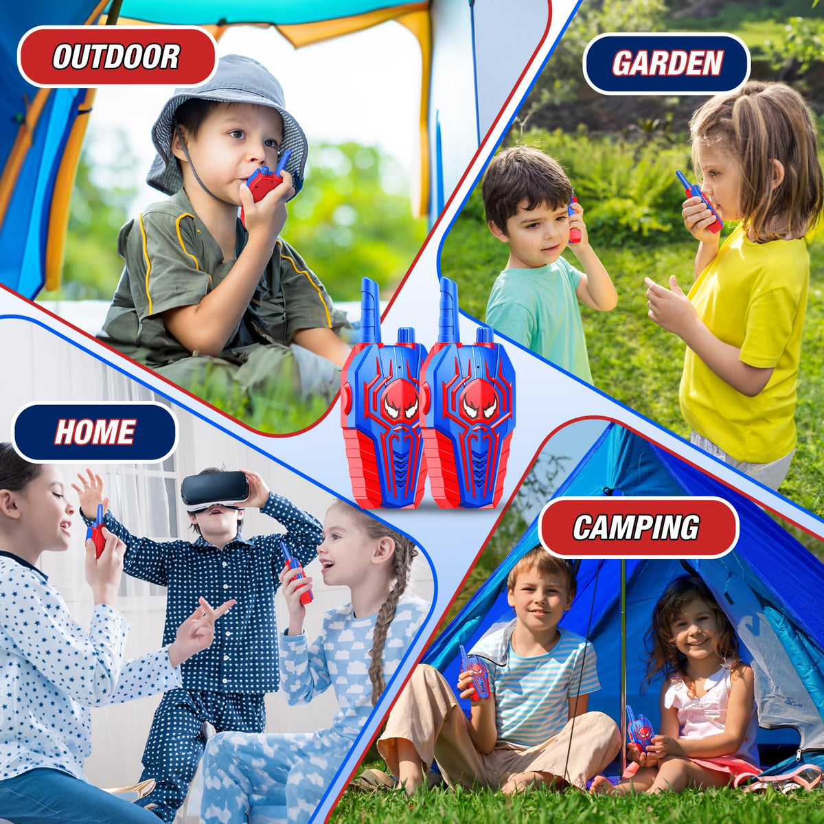 Evassal walkie talkies offer 1000 feet range for clear outdoor play.