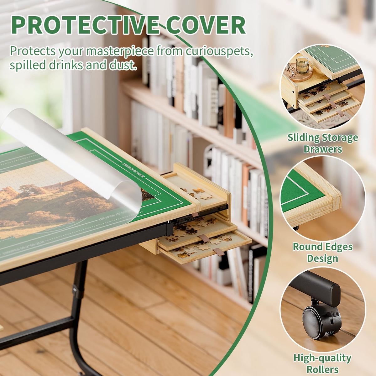 Evawoo puzzle table casters let you move the table across rooms easily.