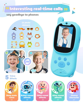Eveedo blue screen-display highlights video chat and photo sharing capabilities.